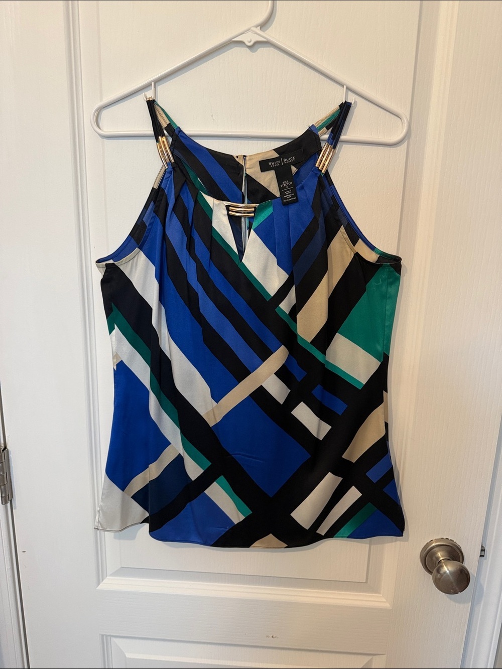 White House Black Market Top - Blue Black Teal Geometric Halter Camisole